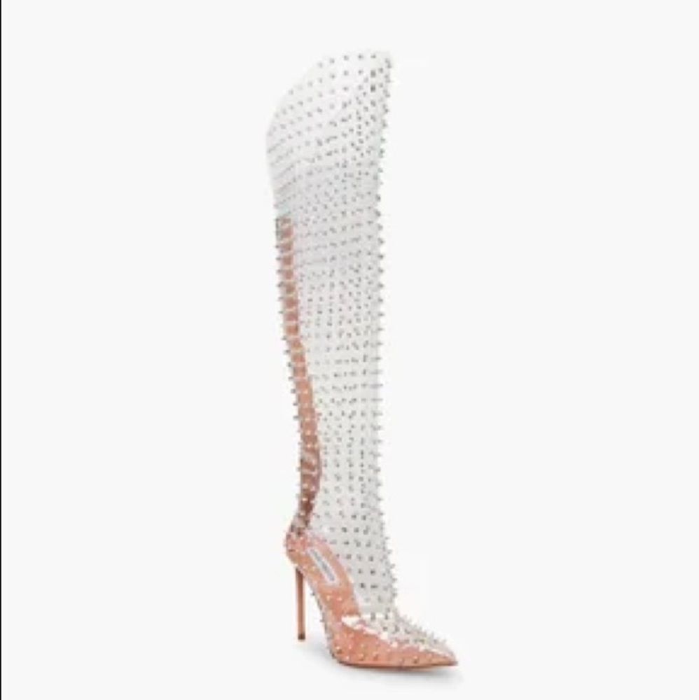 New Vava-S Clear Studded Over-the-Knee Boots Steve Madden in box